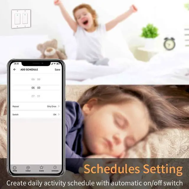 Alt view image 5 of 7 - Smart light switch 2gang, Works with Alexa, Compatible Google Assistant, No Hub Required, Home WiFi Wireless, Suit for 1/2/3/4 Gang Switch Box, Neutral Wire White 4pack