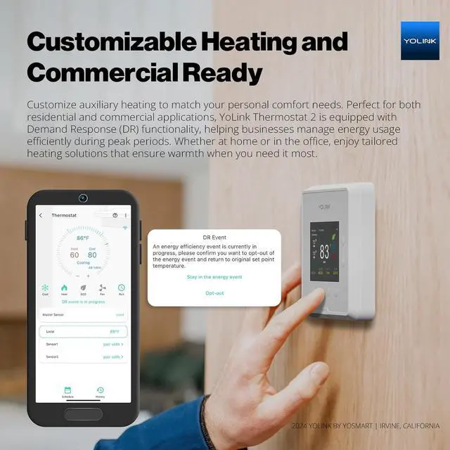 Alt view image 4 of 7 - Thermostat 2, Smart Home & Commercial with Dual-Stage Heating Cooling, Heat Pump Support, External Sensors, Remote App Control, Alexa Google, LoRa Longest Range, Hub Required