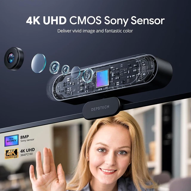 Alt view image 2 of 7 - DEPSTECH 4K Webcam, Ultra HD 1/2.55'' Sony Sensor 3X Digital Zoom Autofocus