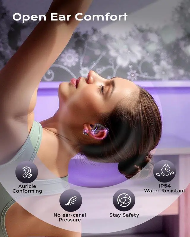 Alt view image 3 of 6 - True Bone Conduction Headphones, Perfect for Night Running and Cycling, Aurora Mode(RGB Light) Open-Ear Up to 30H Playtime with Charging Case, IP54 Water-Resistant, AAC/SBC