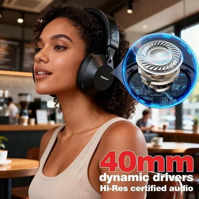 Alt view image 2 of 7 - Noise Cancelling Headphones Over Ear Bluetooth 5.3, Wireless/Wired Headset with Mic, 40H Playtime, Deep Bass, Foldable, Transparency Mode, Ideal for Airplane Travel, Work, Commute, Sleep