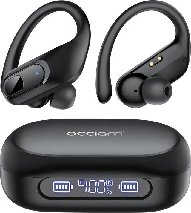 Main image of Active Noise Cancelling Ear Buds Wireless Earbuds Bluetooth Headphones 96Hrs Playback LED Display Over-Ear Waterproof Earphones with Earhooks Mics Clear Call for Sport/Running/Workout Black