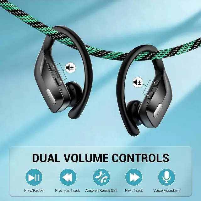 Alt view image 4 of 7 - Active Noise Cancelling Ear Buds Wireless Sport Earbuds Bluetooth Headphones with Mic 80H Playtime IPX5 Waterproof Deep Bass Earphones Over Headset for Running Gym Workout - Black