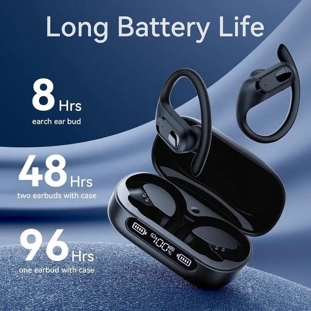 Alt view image 3 of 7 - Active Noise Cancelling Ear Buds Wireless Earbuds Bluetooth Headphones 96Hrs Playback LED Display Over-Ear Waterproof Earphones with Earhooks Mics Clear Call for Sport/Running/Workout Black