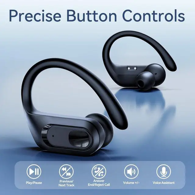 Alt view image 4 of 7 - Active Noise Cancelling Ear Buds Wireless Earbuds Bluetooth Headphones 96Hrs Playback LED Display Over-Ear Waterproof Earphones with Earhooks Mics Clear Call for Sport/Running/Workout Black