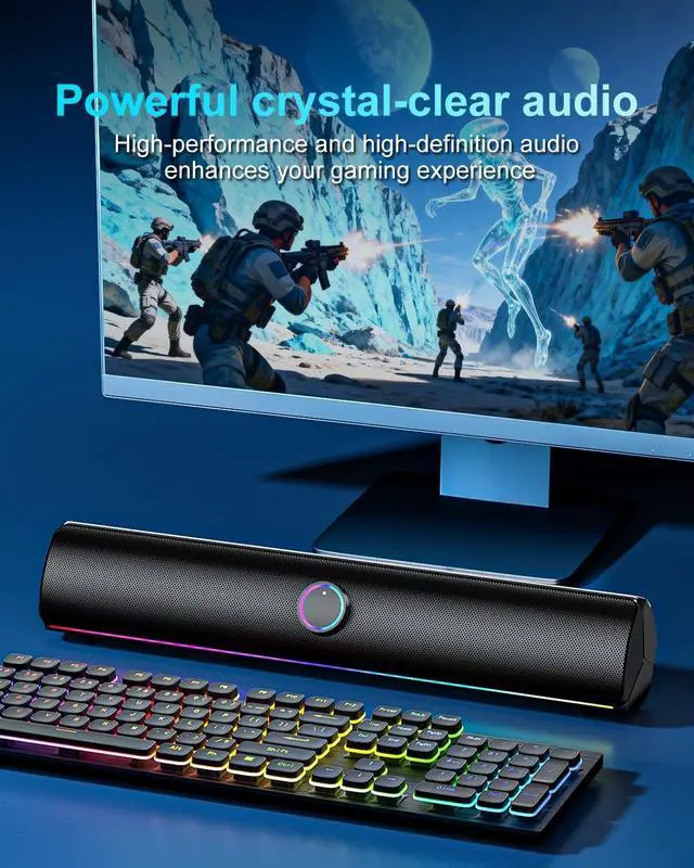 Alt view image 6 of 7 - Computer Speakers,[Upgraded] 2600mAh RGB PC Soundbar,Bass Boost,HiFi Stereo Bluetooth Speakers with Touch Buttons for Laptops,Phone,Great Gamers,Families,Professionals