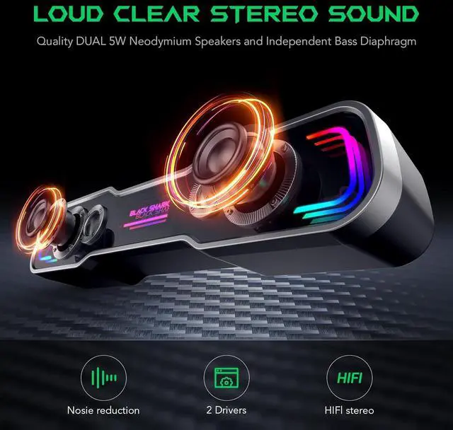 Alt view image 2 of 7 - Bluetooth Computer Speakers for Desktop, Dynamic Multi-Layer RGB Lighting Gaming PC Speaker with Deep Bass, USB C/USB Powered Sound-bar Desktop Monitor Laptop (BS-SP1)