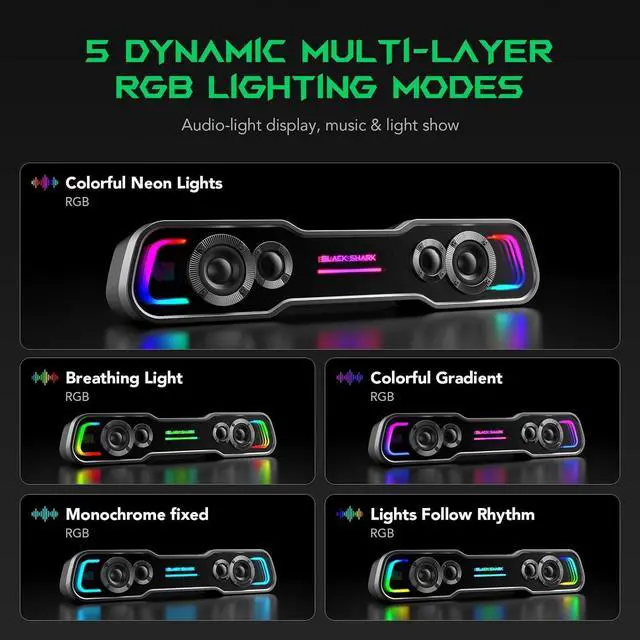 Alt view image 4 of 7 - Bluetooth Computer Speakers for Desktop, Dynamic Multi-Layer RGB Lighting Gaming PC Speaker with Deep Bass, USB C/USB Powered Sound-bar Desktop Monitor Laptop (BS-SP1)