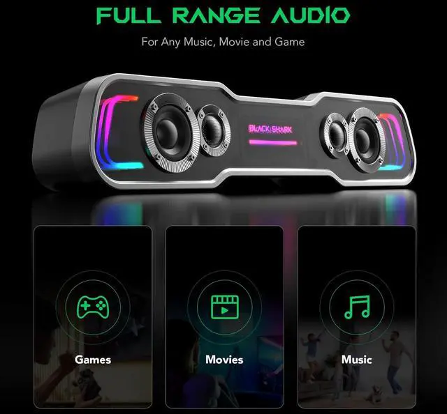 Alt view image 7 of 7 - Bluetooth Computer Speakers for Desktop, Dynamic Multi-Layer RGB Lighting Gaming PC Speaker with Deep Bass, USB C/USB Powered Sound-bar Desktop Monitor Laptop (BS-SP1)