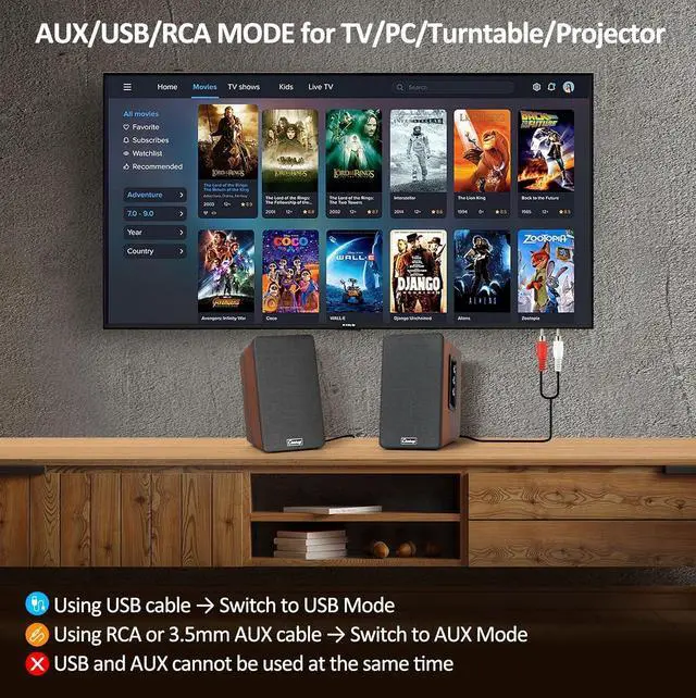 Alt view image 5 of 6 - 50W Wooden Bookshelf Speakers, Passive 2.0 Computer Speakers,PC Speaker Bluetooth/RCA/AUX3.5mm/USB Inputs TV Speakers for TV/PC/Laptop/Turntable, Strong Bass TV/Turntable