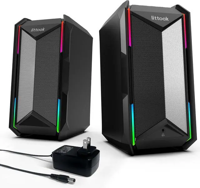Main image of Computer Speakers for Music and Gaming, DC Adapter Powered Desktop PC or Laptop, Bluetooth 5.3 Speaker, 10 RGB Modes, 3.5mm Aux in, Headphone Port, Type-c 30W, 3 EQ
