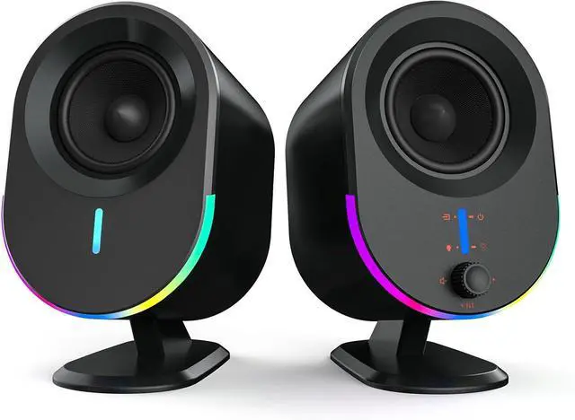 Main image of Computer Speakers,  Bluetooth PC DC Powered Gaming Speaker with 3 EQ Modes, Stereo Speakers 6 RGB Aux in, Headphone, USB port for Laptop/Desktop/TV, 2*15W, 2.0 CH