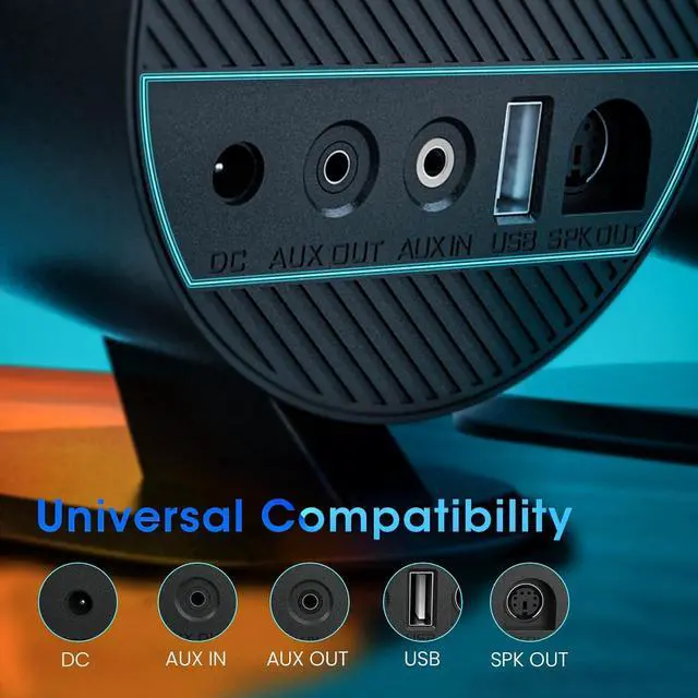 Alt view image 4 of 7 - Computer Speakers,  Bluetooth PC DC Powered Gaming Speaker with 3 EQ Modes, Stereo Speakers 6 RGB Aux in, Headphone, USB port for Laptop/Desktop/TV, 2*15W, 2.0 CH