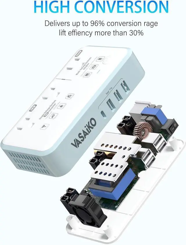 Alt view image 2 of 7 - International Power Converter 110-240V to 110V Step Down Voltage 2000W Max with 4-Port USB Charging, Type A/B/C/E/F/G/I Travel Adapter for Europe, UK, China, Japan, Africa, US