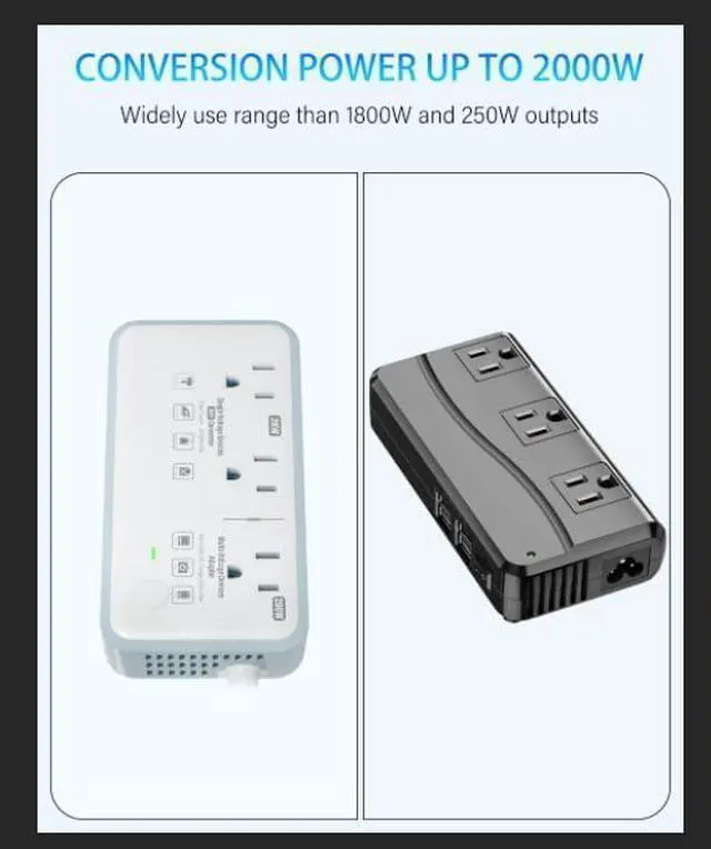 Alt view image 5 of 7 - International Power Converter 110-240V to 110V Step Down Voltage 2000W Max with 4-Port USB Charging, Type A/B/C/E/F/G/I Travel Adapter for Europe, UK, China, Japan, Africa, US