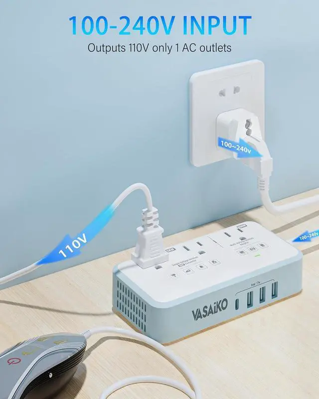 Alt view image 3 of 7 - International Power Converter 110-240V to 110V Step Down Voltage 2000W Max with 4-Port USB Charging, Type A/B/C/E/F/G/I Travel Adapter for Europe, UK, China, Japan, Africa, US