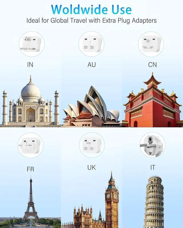 Alt view image 7 of 7 - International Power Converter 110-240V to 110V Step Down Voltage 2000W Max with 4-Port USB Charging, Type A/B/C/E/F/G/I Travel Adapter for Europe, UK, China, Japan, Africa, US