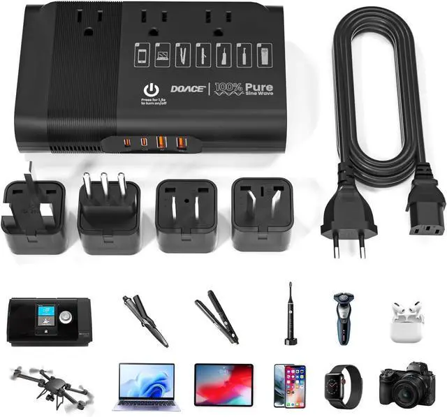 Main image of 500W Max Pure Sine Wave Voltage Converter Us to Europe, 220V 110V 50Hz 60Hz Transformer for European Travel, Power Adapter Combo CPAP Hair Straightener Laptop Phone