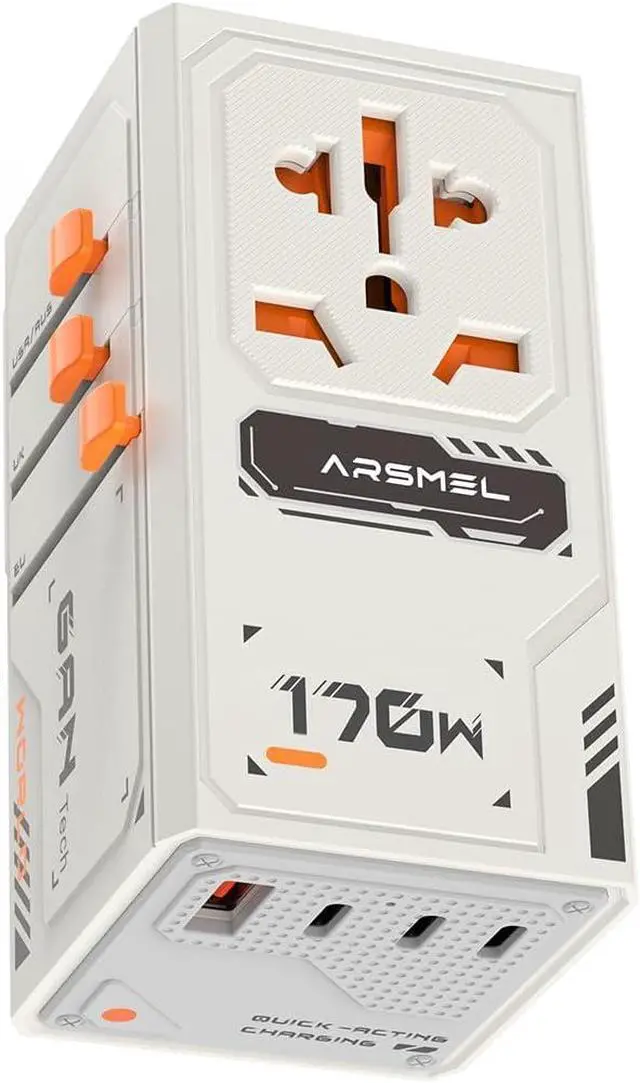 Main image of 170W GaN Universal Travel Adapter, Worldwide All-in-One International Plug Power Adapter & Wall Charger with 3 USB-C 1 USB-A (5A/28V) for Europe, USA, Japan, and Australia (Type C/A/G/I)