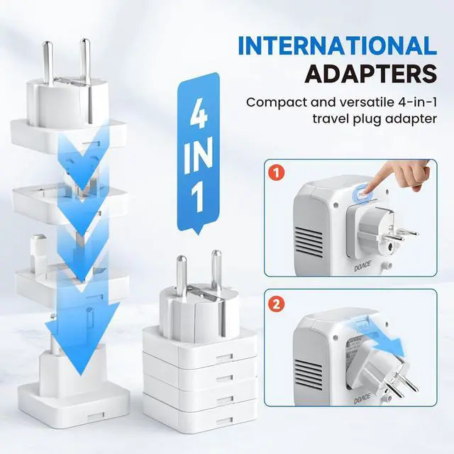 Alt view image 5 of 7 - Voltage Converter US to Europe, 2000W Power Converter European Travel Converter for Hair Dryer, 220V to 110V Converter, Power Converter Adapter Combo with 4 USB Ports, White