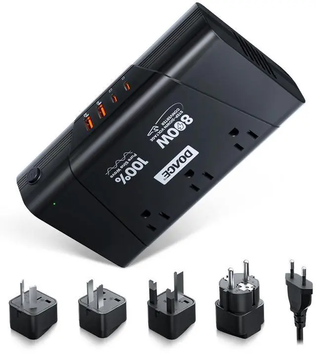 Main image of 220V to 110V Converter - 800W Voltage US Europe for Hair Straightener, Curler, Phone, Power with 2 USB C & A Ports, European Travel Plug Adapter UK, US, AU, EU