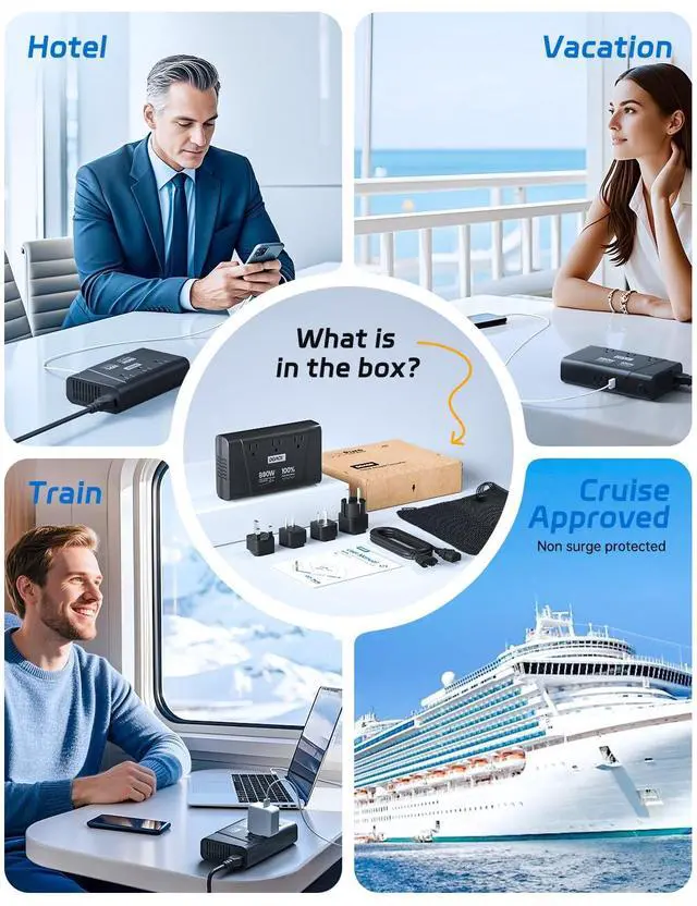 Alt view image 7 of 7 - 220V to 110V Converter - 800W Voltage US Europe for Hair Straightener, Curler, Phone, Power with 2 USB C & A Ports, European Travel Plug Adapter UK, US, AU, EU