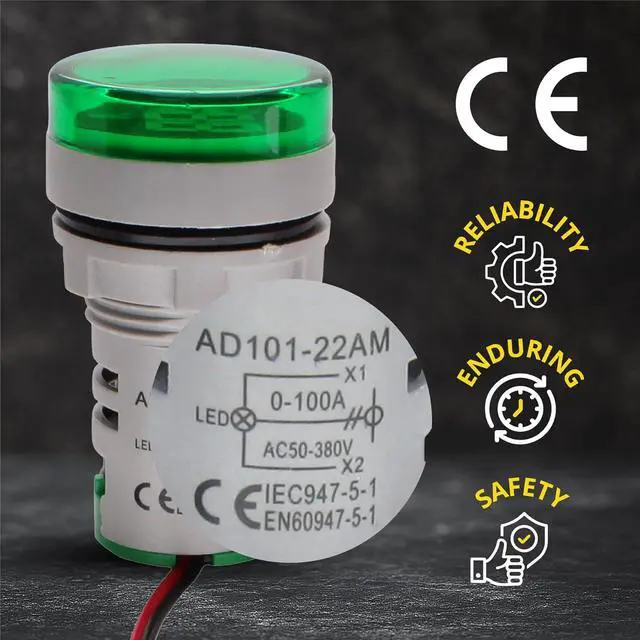 Alt view image 6 of 7 - Digital Led Display Indicator Ammeter, 0-100A Max AC380 Current Meter and 220V - Gauge Meter, Tester Amp Monitor - AD101-22AM Model, Circle Panel, Green (10 Pack)