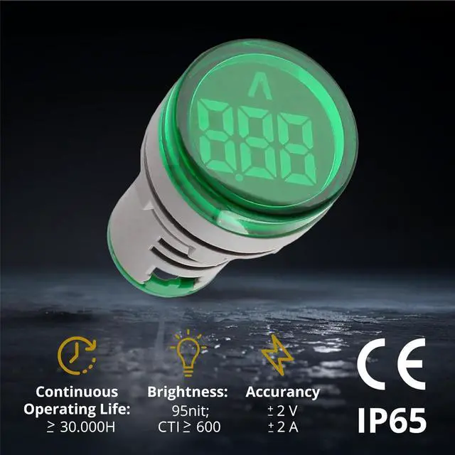 Alt view image 5 of 7 - Digital Led Display Indicator Ammeter, 0-100A Max AC380 Current Meter and 220V - Gauge Meter, Tester Amp Monitor - AD101-22AM Model, Circle Panel, Green (10 Pack)