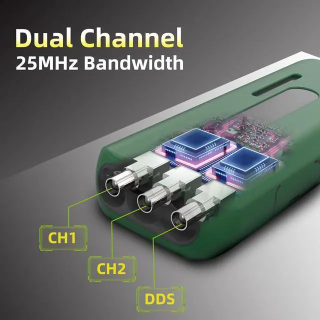 Alt view image 2 of 7 - Dual Channel Oscilloscope Multimeter, 25MHz Bandwidth 3.98" Full-Viewing TFT LCD DDS Generator, Measure Flexible AC Current Clamp, Temperature Cap Diode Amp Ohm Voltage Tester with Carrying Case