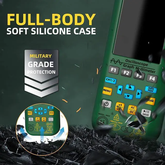 Alt view image 5 of 7 - Dual Channel Oscilloscope Multimeter, 25MHz Bandwidth 3.98" Full-Viewing TFT LCD DDS Generator, Measure Flexible AC Current Clamp, Temperature Cap Diode Amp Ohm Voltage Tester with Carrying Case