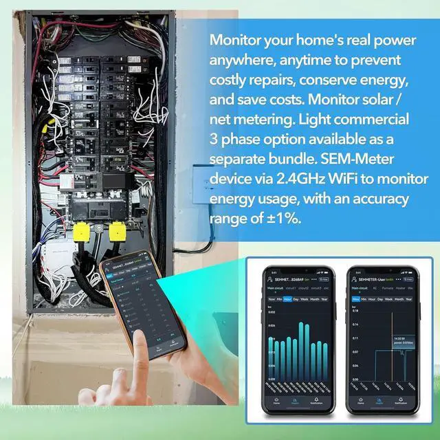 Alt view image 5 of 7 - Smart Home Energy Monitor, Measure Power Usage in Real-Time, History with App (2 200A Circuit Level Sensors) - Compatible with Home Assistant