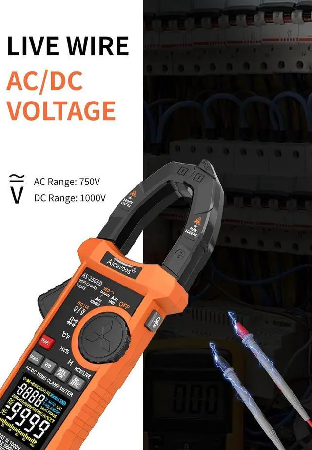Alt view image 3 of 7 - Inrush Digital Clamp Meter Multimeter 1000A TRMS 6000 Counts, Amp Voltage Tester with VFD, LOZ Mode; Measures AC/DC Current Voltage Temperature Resistance Capacitance Frequency Continuity NCV