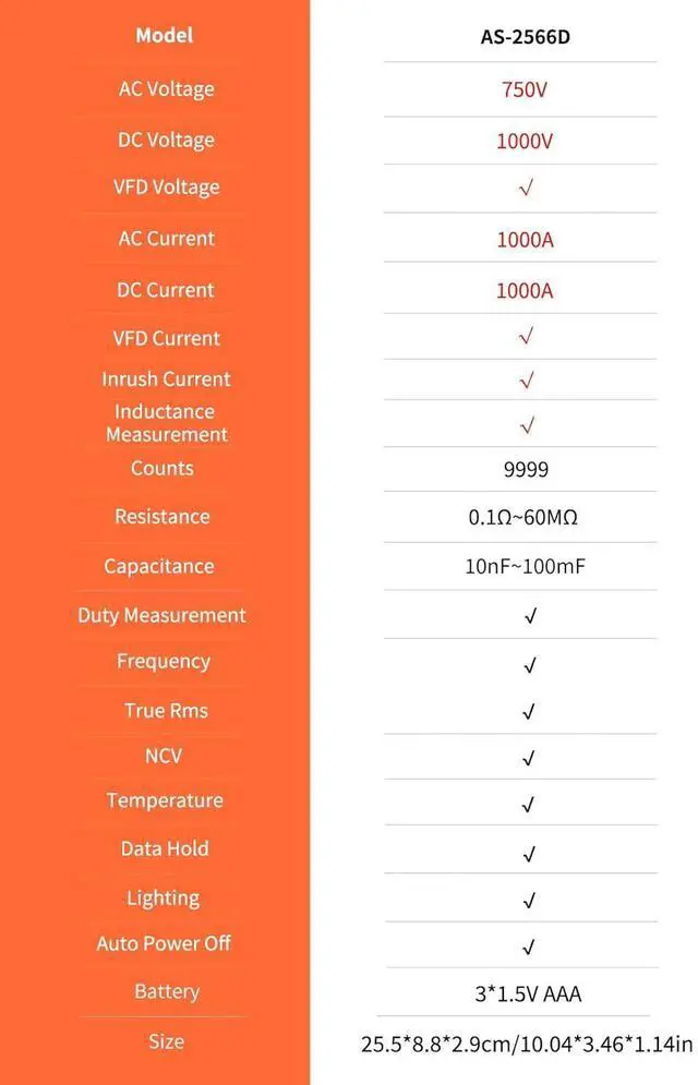 Alt view image 7 of 7 - Inrush Digital Clamp Meter Multimeter 1000A TRMS 6000 Counts, Amp Voltage Tester with VFD, LOZ Mode; Measures AC/DC Current Voltage Temperature Resistance Capacitance Frequency Continuity NCV