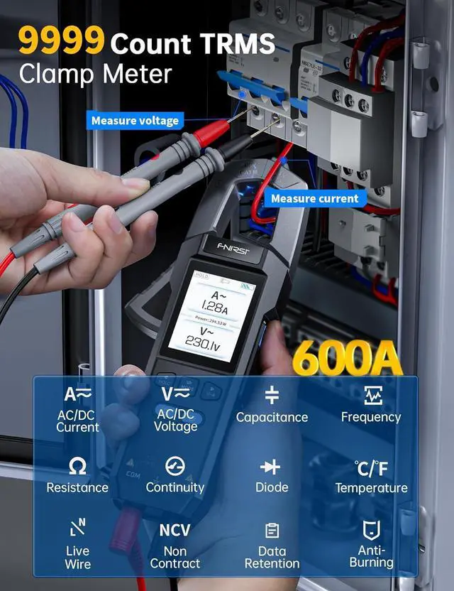 Alt view image 2 of 7 - DMC-100 Digital Clamp Meter Multimeter 9999 Counts TRMS, 600A Curve Recording Rechargeable Amp Meter, Measures NCV, AC/DC Voltage Current, Continuity Capacitance Diode Resistance, Temperature