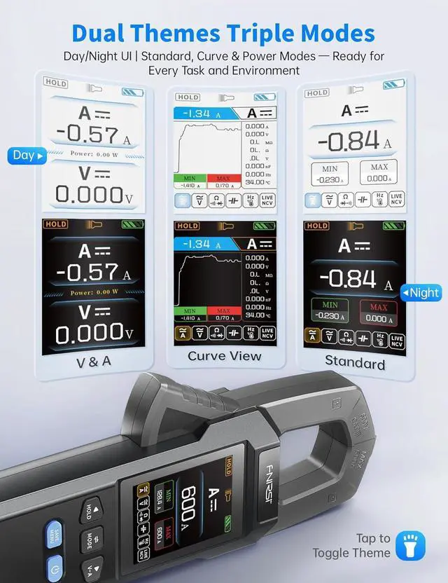 Alt view image 4 of 7 - DMC-100 Digital Clamp Meter Multimeter 9999 Counts TRMS, 600A Curve Recording Rechargeable Amp Meter, Measures NCV, AC/DC Voltage Current, Continuity Capacitance Diode Resistance, Temperature