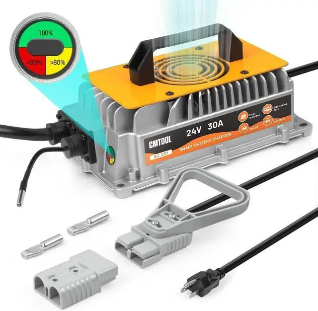 Main image of Forklift Battery Charger 24V 30A Smart Trickle Charger, IP67 Waterproof, 24 Volt 30 AMP Fully Automatic, for Lead-Acid Batteries, for Pallet Jack/Floor Scrubber/Golf Cart