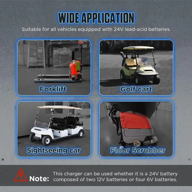 Alt view image 3 of 7 - Forklift Battery Charger 24V 30A Smart Trickle Charger, IP67 Waterproof, 24 Volt 30 AMP Fully Automatic, for Lead-Acid Batteries, for Pallet Jack/Floor Scrubber/Golf Cart