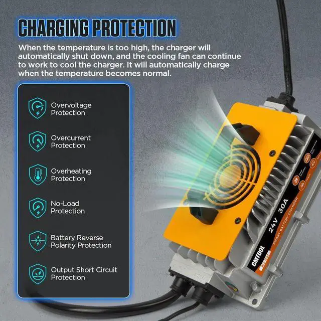 Alt view image 5 of 7 - Forklift Battery Charger 24V 30A Smart Trickle Charger, IP67 Waterproof, 24 Volt 30 AMP Fully Automatic, for Lead-Acid Batteries, for Pallet Jack/Floor Scrubber/Golf Cart