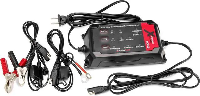 Main image of XC450 Xtreme Charge 4 AMP Smart Battery Charger Maintainer, Trickle Charger | Test, Charge, Condition & Maintain All 6V/12V Batteries: Lead Acid, LiFeP04, Lithium, VRLA, AGM, Gel & Flooded