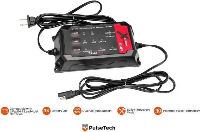 Alt view image 3 of 7 - XC450 Xtreme Charge 4 AMP Smart Battery Charger Maintainer, Trickle Charger | Test, Charge, Condition & Maintain All 6V/12V Batteries: Lead Acid, LiFeP04, Lithium, VRLA, AGM, Gel & Flooded
