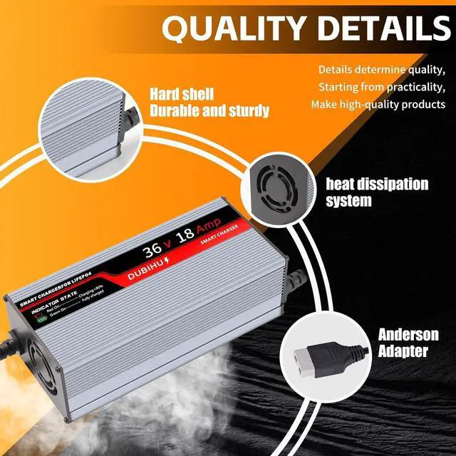 Alt view image 2 of 7 - 43.8V 18A LifePo4 Lithium Battery Charger Smart Golf Cart, RV & 36V Motor Battery Charger with Anderson Plug, M8 Ring Terminal & 50A Alligator Clip Adapter Cable