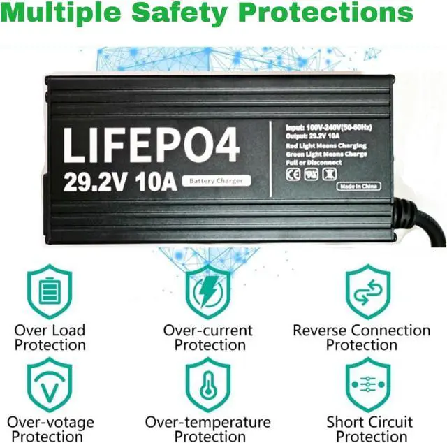 Alt view image 4 of 7 - 24V 10A Lithium Battery Charger 29.2V LiFePO4 Battery Smart Charger with Anderson Connector LED Indicator Special for Lithium 24V LiFePO4 Deep Cycle Rechargeable 30AH-150AH Batteries Charger