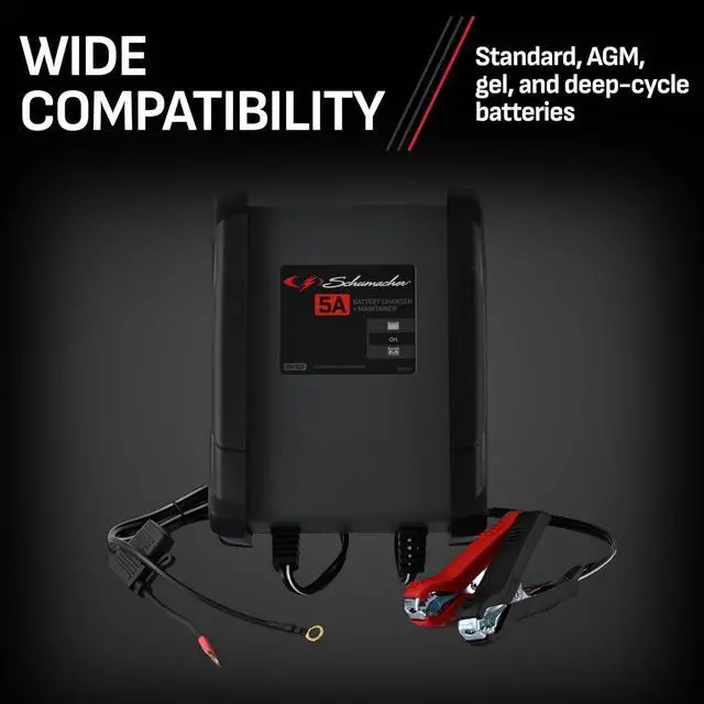 Alt view image 2 of 4 - 6V / 12V Battery Charger & Maintainer - Multi-Stage Smart Charging with Quick-Connect Clamps - Fully Automatic 5A Car Battery Charger for Motorcycles, Lawn Mowers & More - SC1609