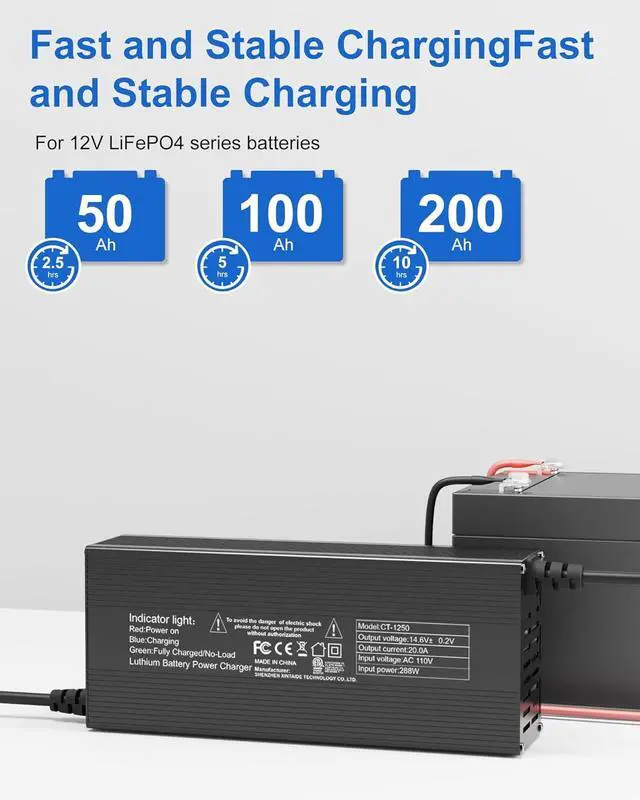 Alt view image 2 of 7 - 14.6V 20A LiFePO4 Battery Charger for 12V LiFePO4 Battery with Anderson Connector, 14.6V Lithium Battery Charger for Lithium LiFePO4 Deep Cycle Rechargeable Batteries of Automatic, Boat, RV