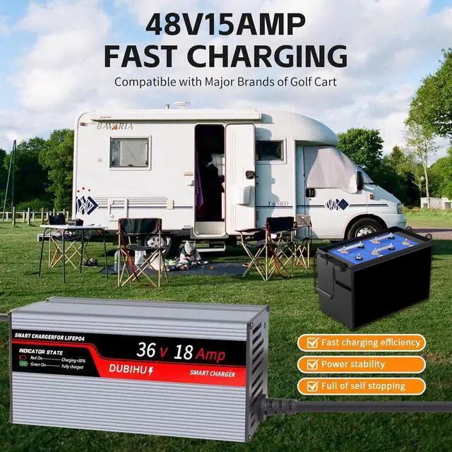 Alt view image 3 of 7 - 43.8V 18A LifePo4 Lithium Battery Charger Smart Golf Cart, RV & 36V Motor Battery Charger with Anderson Plug, M8 Ring Terminal & 50A Alligator Clip Adapter Cable