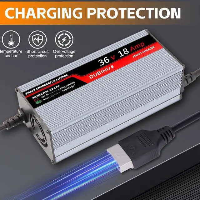 Alt view image 7 of 7 - 43.8V 18A LifePo4 Lithium Battery Charger Smart Golf Cart, RV & 36V Motor Battery Charger with Anderson Plug, M8 Ring Terminal & 50A Alligator Clip Adapter Cable