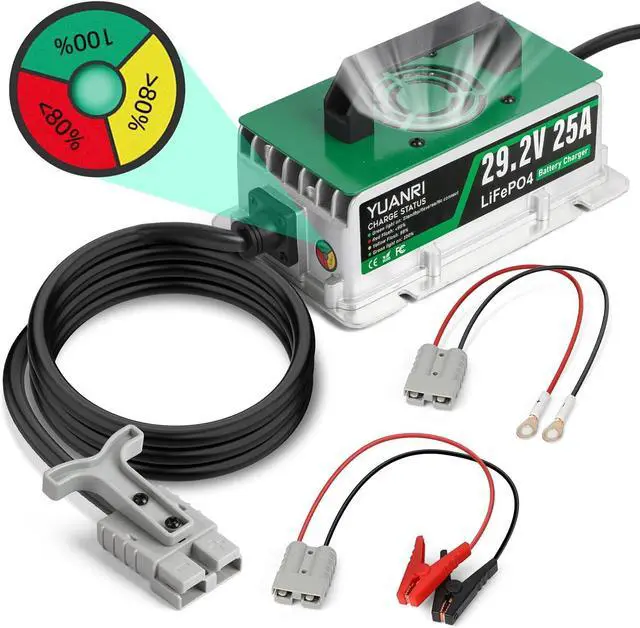 Main image of 24V 25A LiFePO4 Battery Charger, IP67 Waterproof 29.2V Lithium Battery Charger, 0V Wake Up, 3-Color Indicator, Smart 25 AMP Lithium Charger for 25.6V LiFePO4 Batteries for Solar/RVs/Marine/Boat