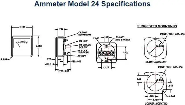 Alt view image 3 of 3 - Amp Meter for Battery Charger, 30 Amp, Clamp-Mount, Steel Case and Face, Heavy-Duty, 0-30A DC Scale, Fits Various 15-30 Amp Chargers