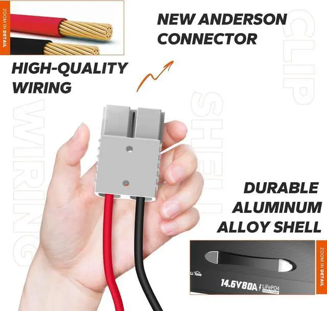 Alt view image 7 of 7 - 80-Amp Lithium Battery Charger,12V LiFePO4 Battery Charger AC-DC Smart Charger with Cooling Fan, Anderson Connector LED for 14.6V LiFePO4 Lithium Batteries, 80A Fast Charging
