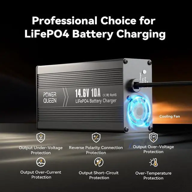 Alt view image 7 of 7 - 14.6V 10A LiFePO4 Battery Charger, 2-Stage Automatic Smart Battery Charger and Maintenance, LiFePO4 Lithium Batteries Charger, Suitable for 12V (12.8V) Lipo Lithium Iron Phosphate Battery